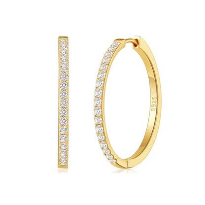 RANKEEF Gold/Silver Hoops Earrings For Women Hypoallergenic | S925 Silver Hoop Earings Lightweight Gold Hoops Gold Rhinestone Earring With Cubic Zirconia 20/30/40mm - color: Gold-30mm