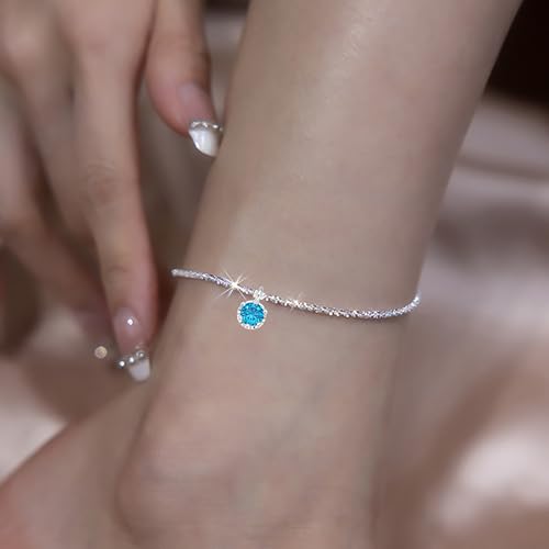 Wellike Silver Ankle Bracelets For Women Waterproof Birthstone Anklets Adjustable Sparkly Chain Silver Plated Stainless Steel Anklet Non Tarnish Jewelry - color: KKWJL185-12