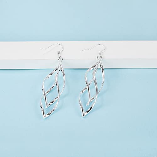 Linear Swirl Wire Earrings For Women dangling Boho Dangle Drop - color: Silver-Linear Swirl Wire Earrings