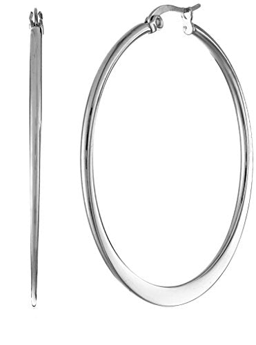 Amazon Essentials Gold Plated or Stainless Steel Flattened Hoop Earrings - color: Stainless steel, size: 40 mm