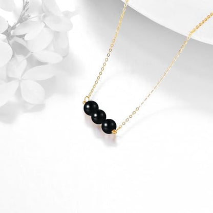 KECHO 14K Real Gold Beads Pendant Necklace Solid Yellow Gold Jewelry Anniversary Birthday Gifts for Women - color: Black Onyx 3