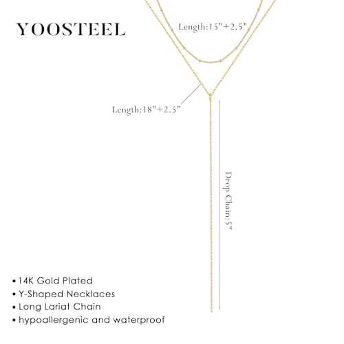 Yoosteel Long 14K-Gold-Plated Necklace for Women,Layered Lariat Necklaces | Dainty Y Drop Necklaces, Western Necklace Stack,Simple Bar Heart Circle Pendant,Prom Choker Chain Jewelry,Trendy Gifts - color: Layered Simple Y-Shaped Necklace