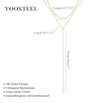 Yoosteel Long 14K-Gold-Plated Necklace for Women,Layered Lariat Necklaces | Dainty Y Drop Necklaces, Western Necklace Stack,Simple Bar Heart Circle Pendant,Prom Choker Chain Jewelry,Trendy Gifts - color: Layered Simple Y-Shaped Necklace