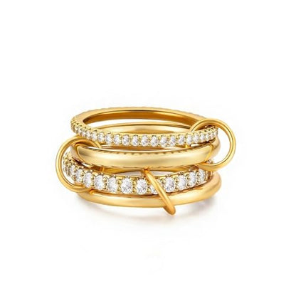 14K Gold Plated Interlocked Stackable Rings for Women Non Tarnish,Gold and Silver Cubic Zirconia Statement Rings Set,Mixed Metals Ring Two-Toned Connected Bands Stacking Jewelry - color: 4pcs rings-gold