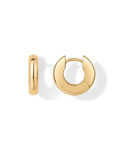 PAVOI 14K Gold Plated Chunky Huggies Earrings for Women - 925 Sterling Silver Posts Small Gold Huggie Hoop Earrings - Ultra Thick Hoops Trendy Jewelry - style: Chunky