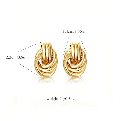 Gold Statement Earrings For Women, 14K Gold Plated Textured Geometric Drop Earrings - Hypoallergenic Stainless Steel Statement Earrings for Women, Waterproof Fan-Shaped Dangle Earrings for Beach & Daily Wear - color: Knot Gold YE03GL
