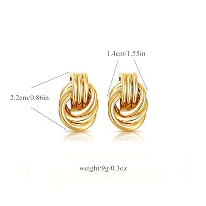 Gold Statement Earrings For Women, 14K Gold Plated Textured Geometric Drop Earrings - Hypoallergenic Stainless Steel Statement Earrings for Women, Waterproof Fan-Shaped Dangle Earrings for Beach & Daily Wear - color: Knot Gold YE03GL