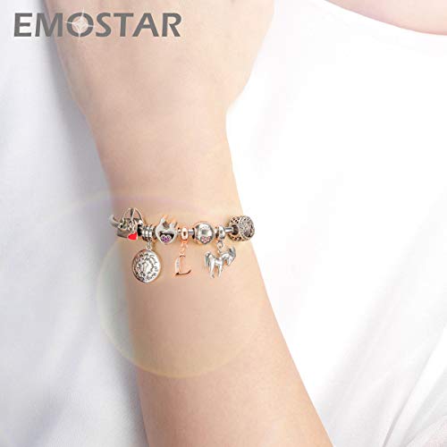 EMOSTAR Letter Charms Initial A-Z Alphabet Beads, Rose Gold 925 Sterling Silver Dangle CZ Birthstone Pendant, Gifts for European Charm Bracelet/Mothers Day/Birthday - color: Letter L