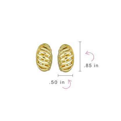 Shrimp Style Stripe Twist 2 Tone Dome Clip On Earrings Gold Plated Rhodium - color: Gold-Tone