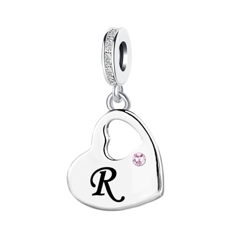 KunBead Initial A-Z Letter Pink Heart Alphabet Birthday Dangle Love Charms Compatible with Pandora Charm Bracelet for Auntie Friend Sister Mom Daughter Nana Granddaughter Wife - style: Letter R