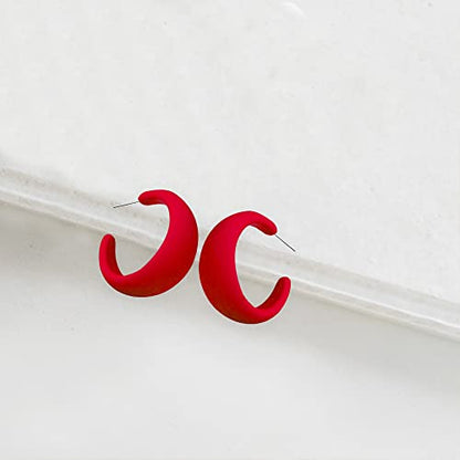 Acrylic Resin Earrings 70s 80s Colorful Hoop Earrings C Shape Trendy Chunky Cute Candy Earrings Jewelry for Women - color: Red