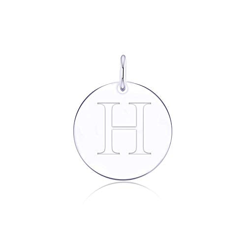 Sterling Silver Mini Initial Disc Round Charm Pendant for Women - color: H