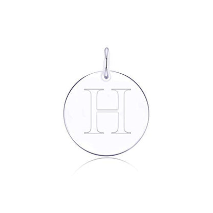 Sterling Silver Mini Initial Disc Round Charm Pendant for Women - color: H