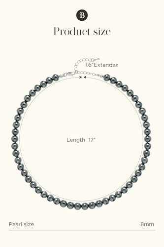 BABEYOND Round Imitation Pearl Necklace Wedding Pearl Necklace for Brides - color: Grey Green, size: 8mm