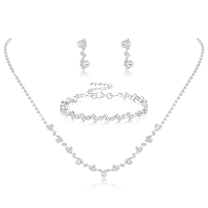 Jstyle Silver Bridal Wedding Jewelry Set Crystal Necklace Bracelet Dangle Earrings Set for Bride Bridesmaid Rhinestone Necklace Prom Costume Jewelry Set Accessories for Women