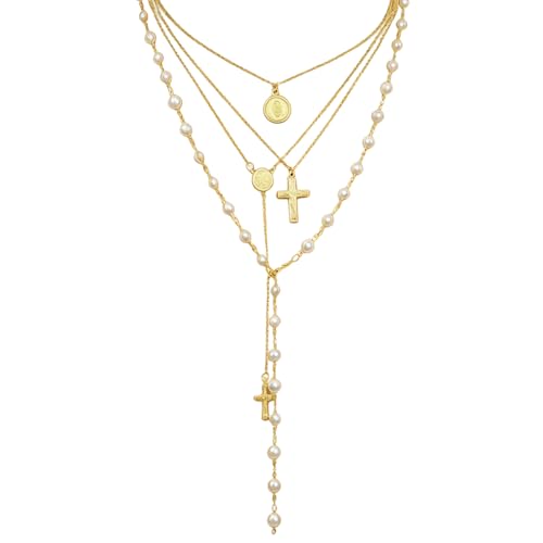 QCWN Gold Layered stacked Necklaces for women 3PS Chunky Statement Necklaces Stack Mixed Metal Charm Necklace for Women Trendy Coin Jewelry Gift for Her Gifts - style: Layered stack 11