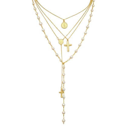 QCWN Gold Layered stacked Necklaces for women 3PS Chunky Statement Necklaces Stack Mixed Metal Charm Necklace for Women Trendy Coin Jewelry Gift for Her Gifts - style: Layered stack 11