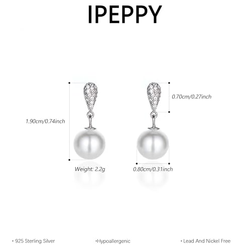 Double Pearl Drop Earrings for Women 925 Sterling Silver | 18k Gold Plated Big Large Pearl Dangle Earrings Pearl Dangling Stud Earring Bridal Wedding Jewelry Birthday Gifts for Mom - color: H-Silver