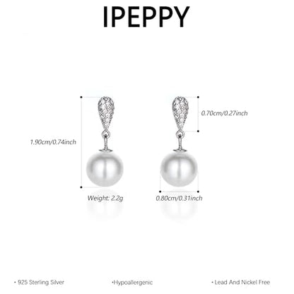 Double Pearl Drop Earrings for Women 925 Sterling Silver | 18k Gold Plated Big Large Pearl Dangle Earrings Pearl Dangling Stud Earring Bridal Wedding Jewelry Birthday Gifts for Mom - color: H-Silver