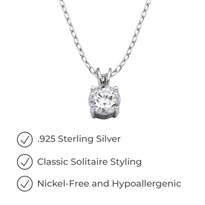 Amazon Essentials Plated Sterling Silver Cubic Zirconia Round Cut Solitaire Pendant Necklace, 18" - color: Platinum, size: 8 mm