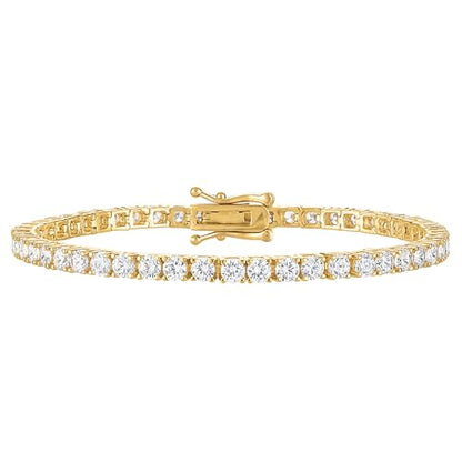 KISPER Tennis Bracelets for Women Gold Plated Round Cut CZ | 5A cubic zirconia simulated diamonds, 3mm & 4mm, 6.5-7.5 inches, box clasp, tarnish resistant, waterproof - color: Yellow Gold
