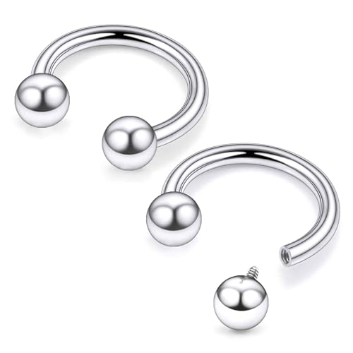 Ruifan 20G 18G 16G 14G 12G 8G 6G 4G 2G Horseshoe Nose Ring Titanium Septum Rings Piercing Jewelry Internally Threaded Gauges Cartilage Conch Helix Rook Lip Tragus Earring Hoop Eyebrow For Women Men - size: Ball: 12G - 10MM