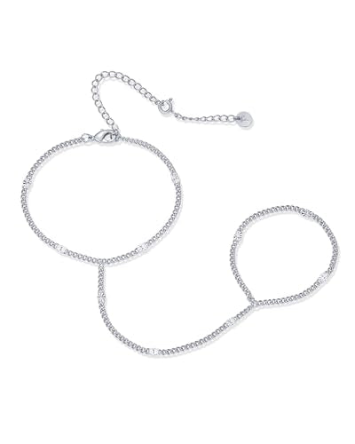 PAVOI Hand Chain Bracelet for Women, 14K Gold Plated Adjustable Ring Chain | Hand Chain Bracelet, Ring Bracelet Hand Chain, Arm & Body Jewelry - style: Crimp Chain