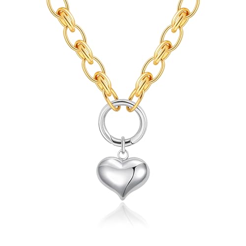 Aobei Pearl 18K Gold Plated Moon Star Lion Evil Eye Love Heart Cross Pendant Necklace Medallion Paperclip Chian Choker Layering Jewery for Women - color: Two-tone Necklace