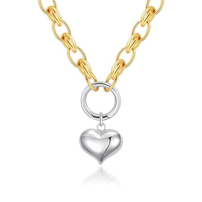 Aobei Pearl 18K Gold Plated Moon Star Lion Evil Eye Love Heart Cross Pendant Necklace Medallion Paperclip Chian Choker Layering Jewery for Women - color: Two-tone Necklace