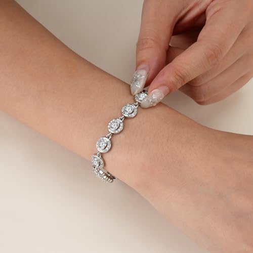Tennis Bracelet for Women 14K Gold Plated Cubic Zirconia Bracelet,Classic Crystal Tennis Bracelet, Rhinestone Delicate Bracelet Gift for Her - style: Oval Cut-White