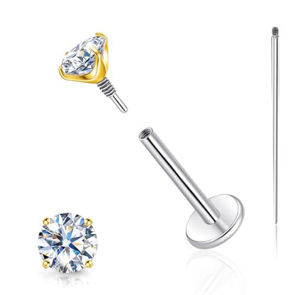 Limerencia Moissanite Internal Thread 18G Titanium Earrings, Hypoallergenic F136 Titanium Flat Back Piercing Studs, VVS1 Lab-created Moissanite Studs for Women Men Tragus Helix Cartilage Conch Labret - color: Gold, size: 3mm-0.2ct(0.1ct Each)