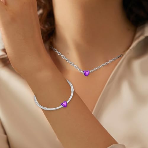 S925 Charms for Bracelets and Necklaces, Gifts for Mothers Nurses Day Graduation, for Girlfriend Family Friend, Bead Pendant, for Pandora, Silver 14K Gold Plated Enamel CZ, DIY Jewelry Making - style: 25 Purple Enemal Heart Charms