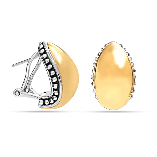 LeCalla 925 Sterling Silver Omega Back Stud Earrings for Women | Classic Pierced Omega Closure Earring | Earring Jewelry Gift for Her, Wife or Girlfriend | Daily Wear & Special Occasion Earring - color: Two-Tone Pierce