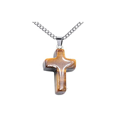 Small Dainty Cross Necklace Pendant Bohemian Turquoise Seed Bead Beaded Necklace Choker for Women Men Faith Jewelry Gift - color: 03 Tiger Eye Cross