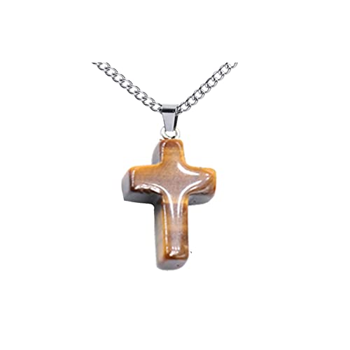 Small Dainty Cross Necklace Pendant Bohemian Turquoise Seed Bead Beaded Necklace Choker for Women Men Faith Jewelry Gift - color: 03 Tiger Eye Cross
