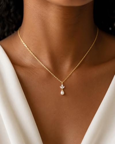 Pearl Necklace for Women- 14K Gold-plated/White Gold-plated Dainty Pearl Necklace for Women - color: Gold CZ pearl 327