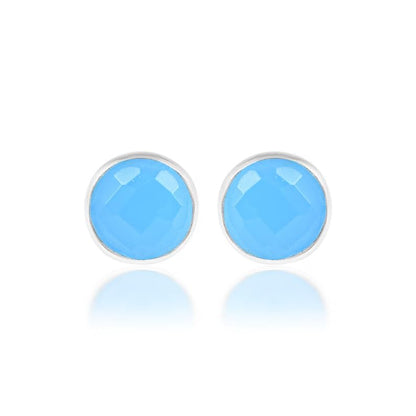 5 MM Natural Gemstone 925 Sterling Silver Hypoallergenic Studs Earrings Jewelry for Women Dainty Trendy Antiqued Silver Birthstone Earrings Jewelry Gifts for Women and Her - color: Aqua Chalcedony