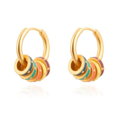 Milan Chiva 14K Gold Plated Small Huggie Dangle Earrings | Lightweight Trendy Heart Dainty Jewelry Hypoallergenic Chunky Gold Hoops Earrings Jewelry Mothers Day Gift for Women - color: C-Gold