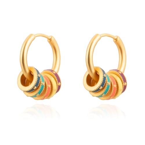 Milan Chiva 14K Gold Plated Small Huggie Dangle Earrings | Lightweight Trendy Heart Dainty Jewelry Hypoallergenic Chunky Gold Hoops Earrings Jewelry Mothers Day Gift for Women - color: C-Gold