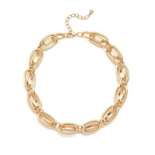 Planch Gold Chunky Necklace for Women: Trendy Choker Chain Necklace Statement for Daily Holiday Party Fashion Cable Loop Link Jewelry