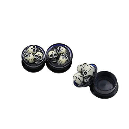 Skull Black Acrylic Ear Plugs Tunnel Gauges Expanders Tunnels Kit Stretcher Earrings for Men Women Fashion Punk Gothic Lobe Piercing Body Jewelry Personalized Halloween Party Gifts Bff Birthday - color: 9/16" (14mm)