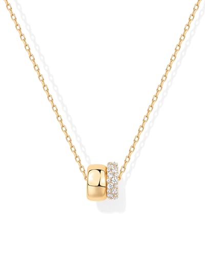 PAVOI 14K Gold Plated Pendant Necklace for Women | Two Distinct Rondelle Pendants with Cubic Zirconia | Sliding Chain Pendant | Trendy Fashion Jewelry - color: Yellow Gold