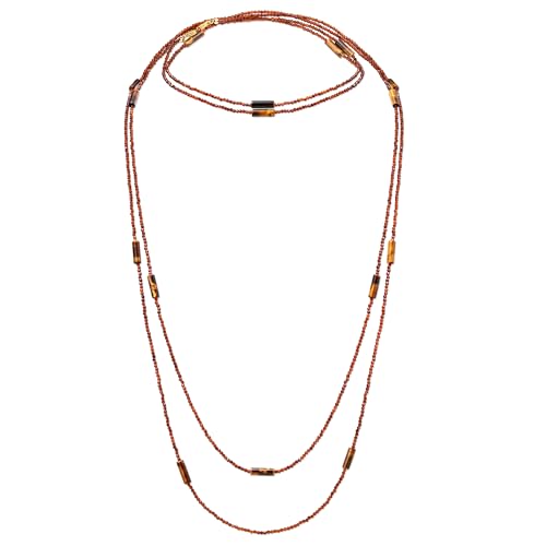 Long Necklaces for Women Pearl Tiger Eye Natural Stone Beads Necklace Boho Fashion Accessories Layered Beaded Chains with Pendant 35” to 100”