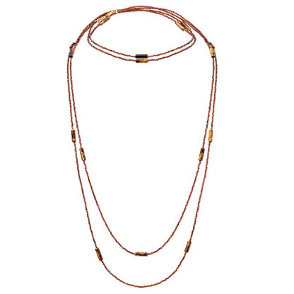 Long Necklaces for Women Pearl Tiger Eye Natural Stone Beads Necklace Boho Fashion Accessories Layered Beaded Chains with Pendant 35” to 100”