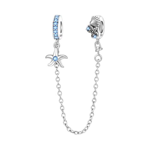 Spacer Stopper Beads for Bracelets & Necklaces, 925 Sterling Silver Beads | Smooth & Pave Cubic Zirconia (White, Blue, 18K Gold Plated) | Anti-Slide Separator Charms S925 Women Jewelry - color: Safety Chain Starfish Shell