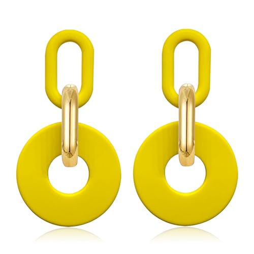 Acrylic Hoop Earrings Long Chain Earrings Minimalist Geometric Dangle Earrings Statement Drop Earrings for Women Girls - color: yellow
