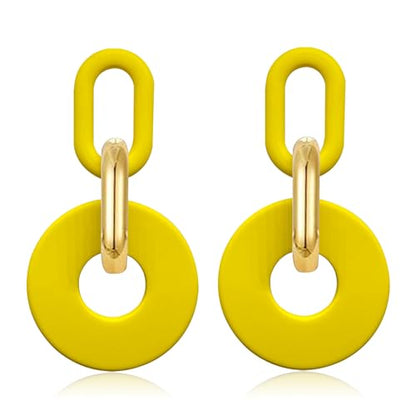 Acrylic Hoop Earrings Long Chain Earrings Minimalist Geometric Dangle Earrings Statement Drop Earrings for Women Girls - color: yellow