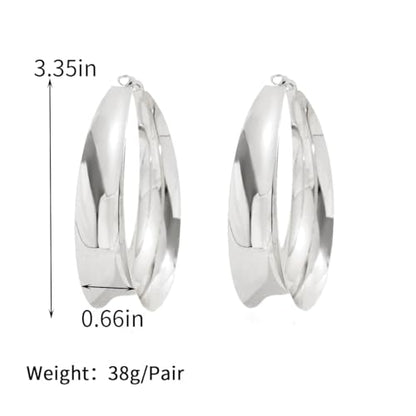 Big Gold Chunky Hoops Earrings for Women Trendy Large Wide Post Thick Drop Dangle Earrings Minimalist Statement Earrings Party Jewelry Gift - color: Big-Silver