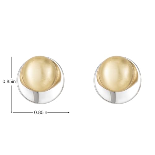 Geometric Chunky Stud Earrings for Women,Thick Brashed Matte Brass Metal Lightweight Dainty Trendy Statement Two-Tone Jewelry Earrings - color: Gold