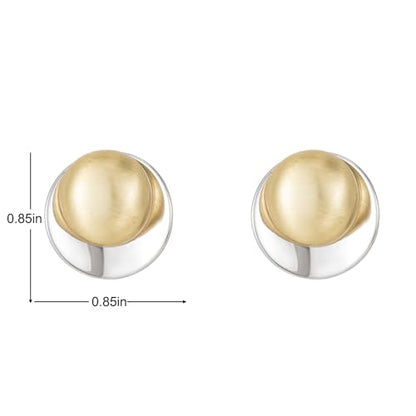 Geometric Chunky Stud Earrings for Women,Thick Brashed Matte Brass Metal Lightweight Dainty Trendy Statement Two-Tone Jewelry Earrings - color: Gold